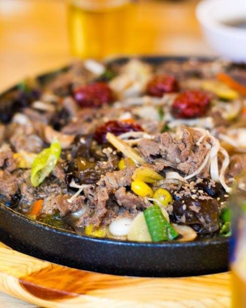 Food in a skillet.