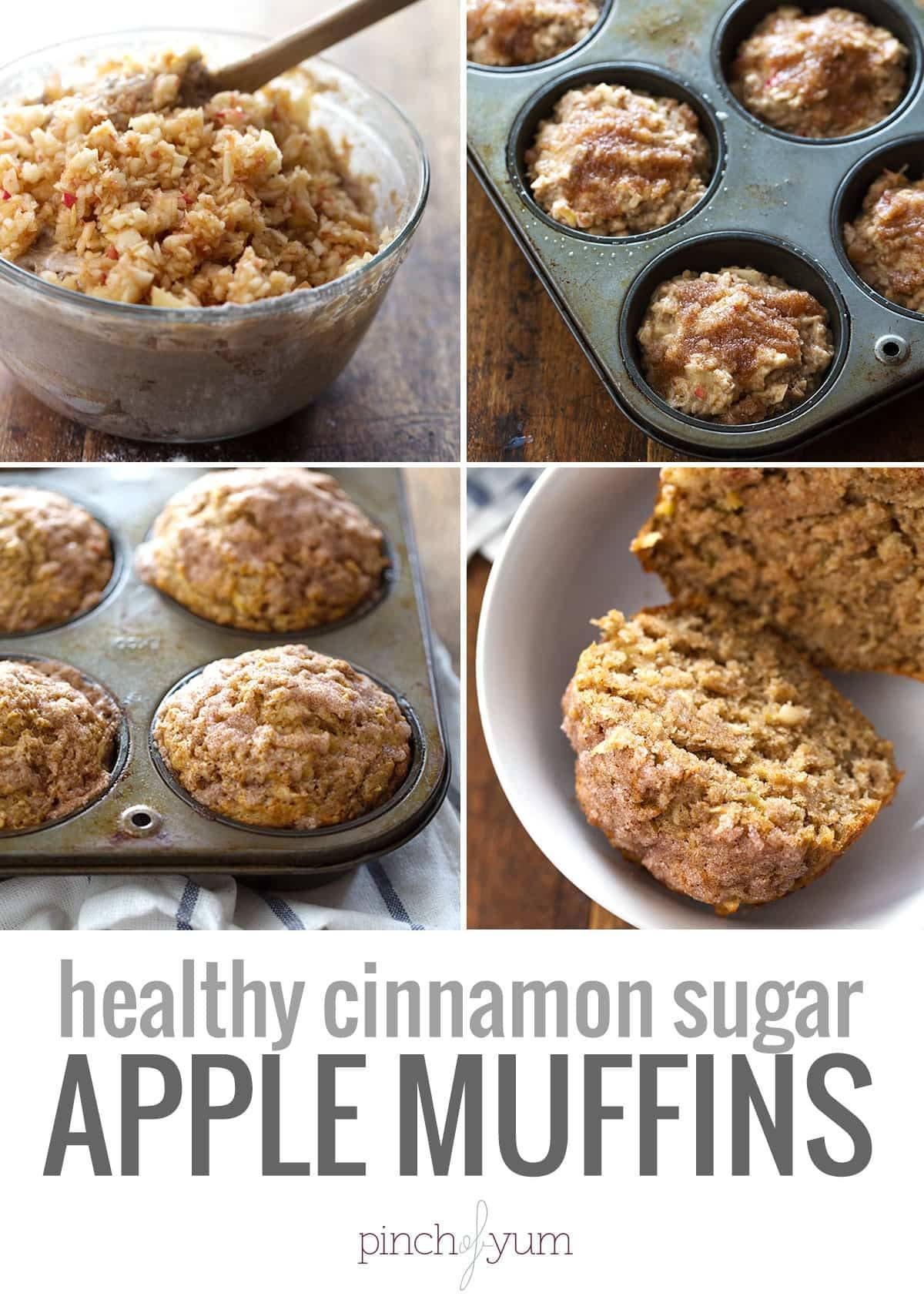 Process of making Cinnamon Sugar Apple Muffins.