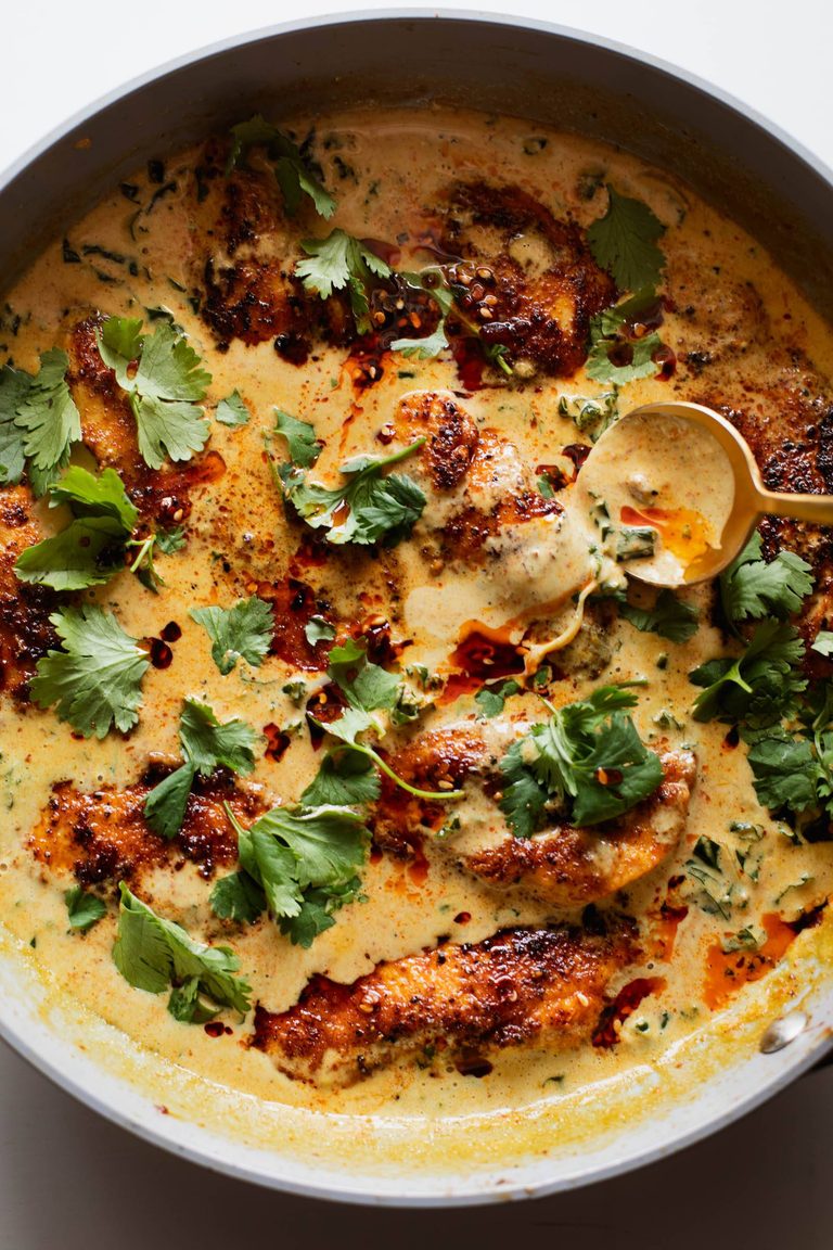 Chicken in coconut kale sauce.