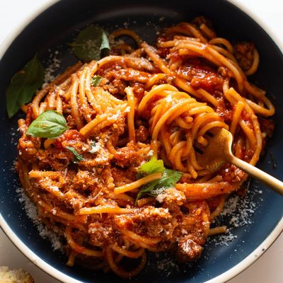 Spaghetti in a bowl.