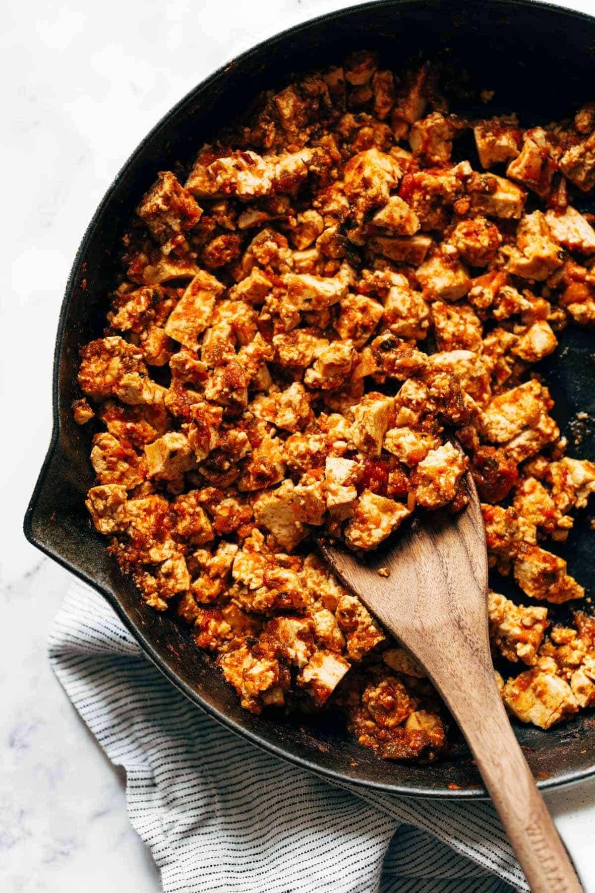 Sofritas tofu in a pan.